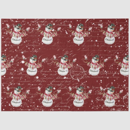 雪だるまかわいい水の色メリークリスマスタイポグラフィ 薄葉紙 (正面)