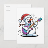 雪だるまがギターを弾く エレクトリックロックのクリスマス インビテーションポストカード (正面/裏面)