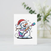 雪だるまがギターを弾く エレクトリックロックのクリスマス インビテーションポストカード (スタンド正面)