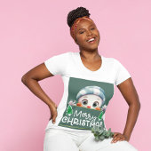 雪だるまがクリスマスツリーの間を覗く Tシャツ