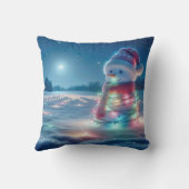 雪だるまがクリスマス白熱［赤熱］光を放つの光に絡まる クッション (裏面)