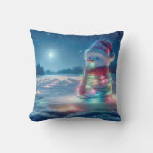 雪だるまがクリスマス白熱［赤熱］光を放つの光に絡まる クッション (正面)