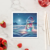 雪だるまがクリスマス白熱［赤熱］光を放つの光に絡まる スタンダードカクテルナプキン (インサイチュ)