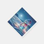 雪だるまがクリスマス白熱［赤熱］光を放つの光に絡まる スタンダードカクテルナプキン (角)