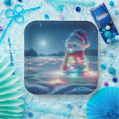 雪だるまがクリスマス白熱［赤熱］光を放つの光に絡まる ペーパープレート (パーティー)