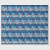 雪だるまがクリスマス白熱［赤熱］光を放つの光に絡まる ラッピングペーパー (フラット)