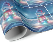 雪だるまがクリスマス白熱［赤熱］光を放つの光に絡まる ラッピングペーパー (ロールコーナー)