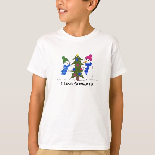 雪だるまがツリーを飾る Tシャツ (正面)