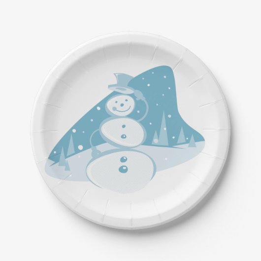 雪だるまがトップハットを着ている ペーパープレート (正面)