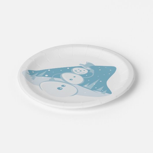 雪だるまがトップハットを着ている ペーパープレート (アングル)