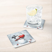 雪だるまがビッグハートに恋をする スクエアペーパーコースター (インサイチュ)