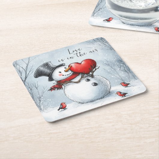 雪だるまがビッグハートに恋をする スクエアペーパーコースター (アングル)