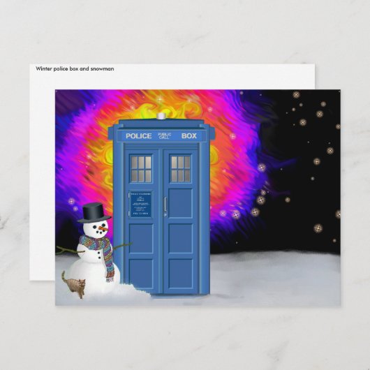 雪だるまが付いている冬の警察箱 ポストカード (正面/裏面)