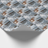 雪だるまが冬の森で子犬を抱く ラッピングペーパー (角)