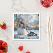 雪だるまが古いプッシュローンモアを押す スタンダードカクテルナプキン (インサイチュ)