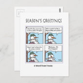 雪だるまが挨拶状を書く ポストカード (正面/裏面)