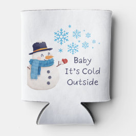 雪だるまが描かれた「外は寒いよ」デザインの 缶クーラー