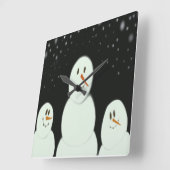 雪だるまが星の夜を楽し絵画む スクエア壁時計 (傾斜)