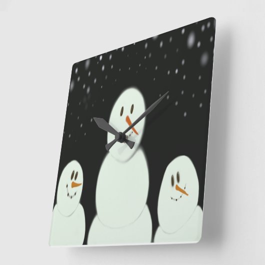 雪だるまが星の夜を楽し絵画む スクエア壁時計 (傾斜)