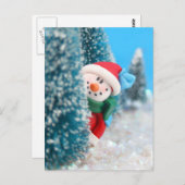 雪だるまが木の陰から隠れたり覗いたりすること ポストカード (正面/裏面)