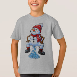 雪だるまが氷のうんちをするおもしろデザイン Tシャツ