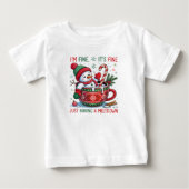 雪だるまが溶けちゃってるよ クリスマスの赤ちゃん服 ベビーTシャツ (正面)