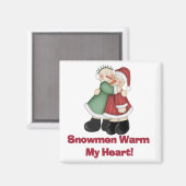 雪だるまが私のハートTシャツとギフトを暖める マグネット (正面/裏面)