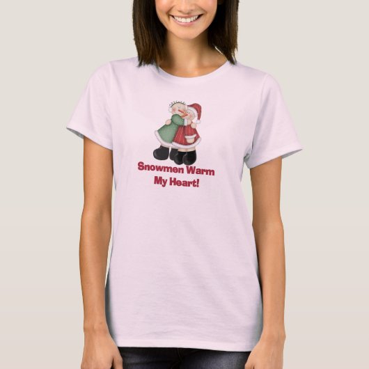 雪だるまが私のハートTシャツとギフトを暖める Tシャツ (正面)