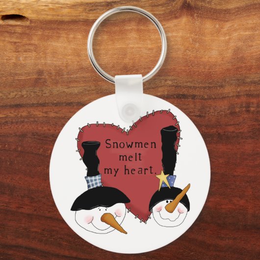 雪だるまが私のハートTシャツとギフトを溶かす キーホルダー (正面)