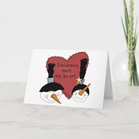 雪だるまが私のハートTシャツとギフトを溶かす シーズンカード (正面)