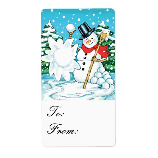 雪だるまが雪だるま式の冬のおもしろいギフトラベルをスロー ラベル (正面)