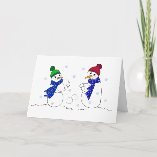 雪だるまが雪の中で遊ぶ シーズンカード (正面)