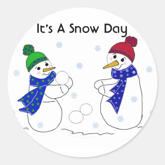 雪だるまが雪の中で遊ぶ ラウンドシール (正面)