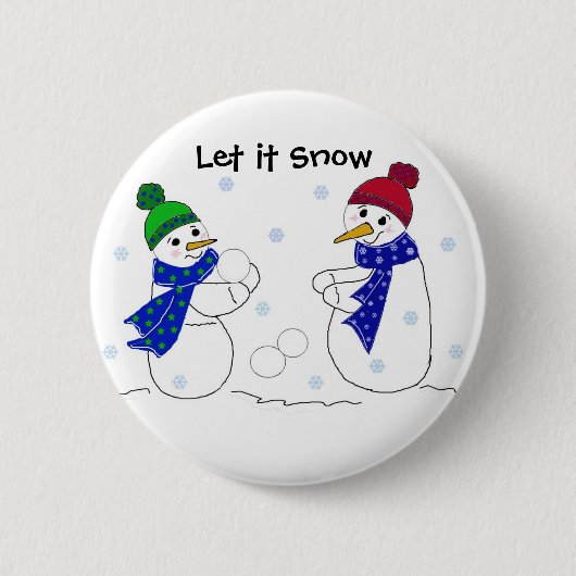雪だるまが雪の中で遊ぶ 缶バッジ (正面)