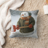 雪だるまが雪を除雪 クッション (ブランケット)