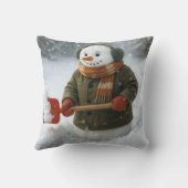 雪だるまが雪を除雪 クッション (裏面)