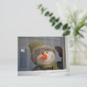 雪だるまが「こんにちは」と言う ポストカード (スタンド正面)