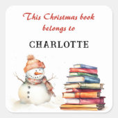 雪だるまこのクリスマスブックは名前をカスタムする スクエアシール (正面)