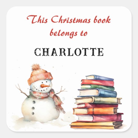 雪だるまこのクリスマスブックは名前をカスタムする スクエアシール (正面)