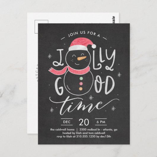雪だるますてきクリスマスパーティの招待状はがき ポストカード (正面/裏面)