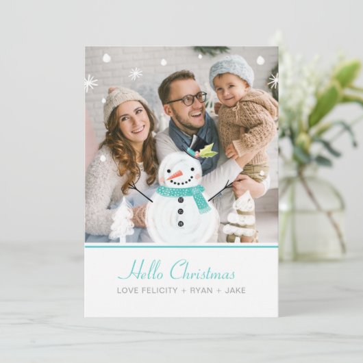 雪だるますてきクリスマス冬の風景フォトカード シーズンカード (スタンド正面)