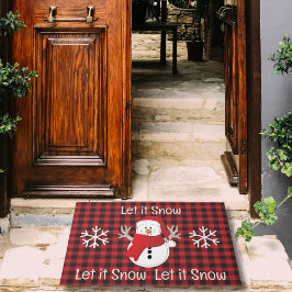 雪だるまそれを雪赤と黒バッファロープレイド ドアマット