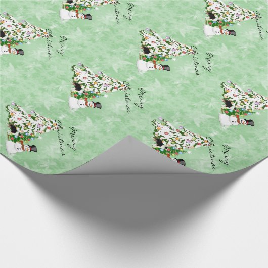 雪だるまとのオーストラリアの羊飼いのクリスマス ラッピングペーパー (コーナー)