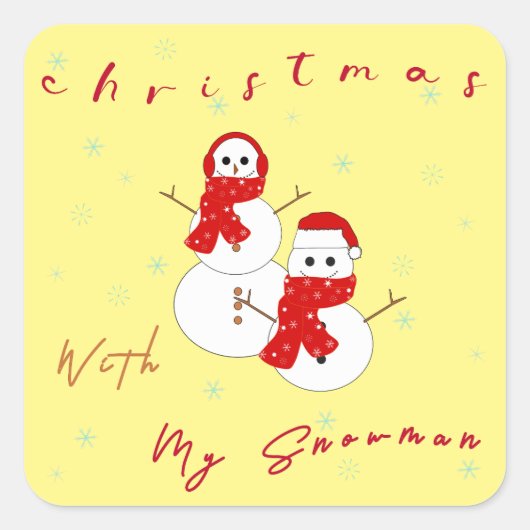 雪だるまとのクリスマス | かわいいクリスマスシール スクエアシール (正面)