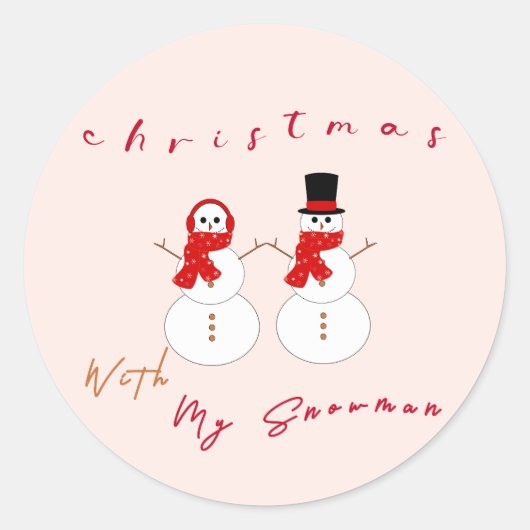 雪だるまとのクリスマス | かわいいクリスマスシール ラウンドシール (正面)