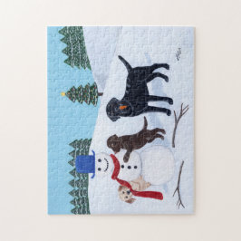 雪だるまとのラブラドールのクリスマス ジグソーパズル