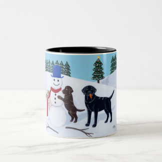 雪だるまとのラブラドールのクリスマス ツートーンマグカップ