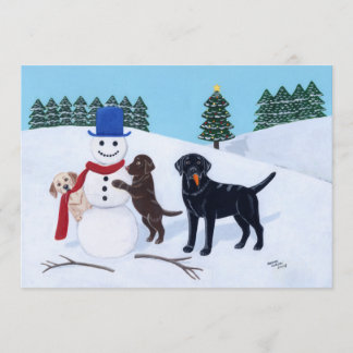 雪だるまとのラブラドールのクリスマス 招待状