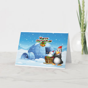 雪だるまとイグルーの前のペンギン シーズンカード