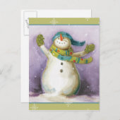 雪だるまとウィンターミッテン シーズンポストカード (正面/裏面)